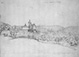 Schloss Landsberg, Ansicht von Nordwest, Zeichnung von Renier Roidkin (1. Hälfte 18. Jahrhundert)