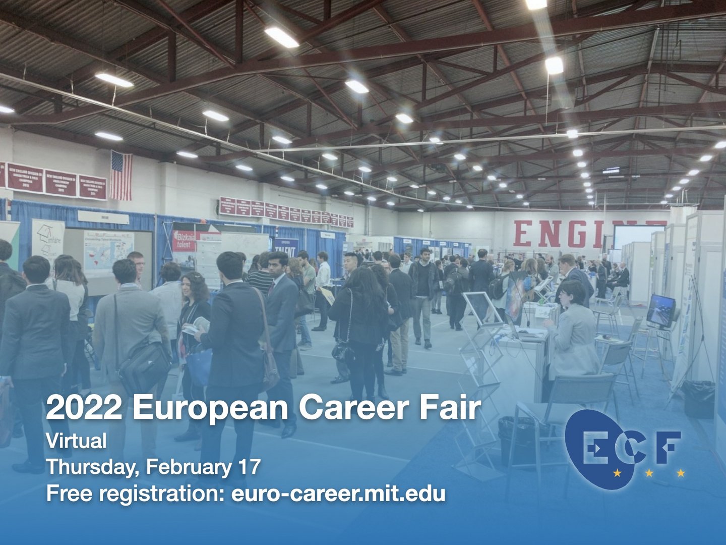 Poster for the 2022 European Career Fair showing an Exposition Hall