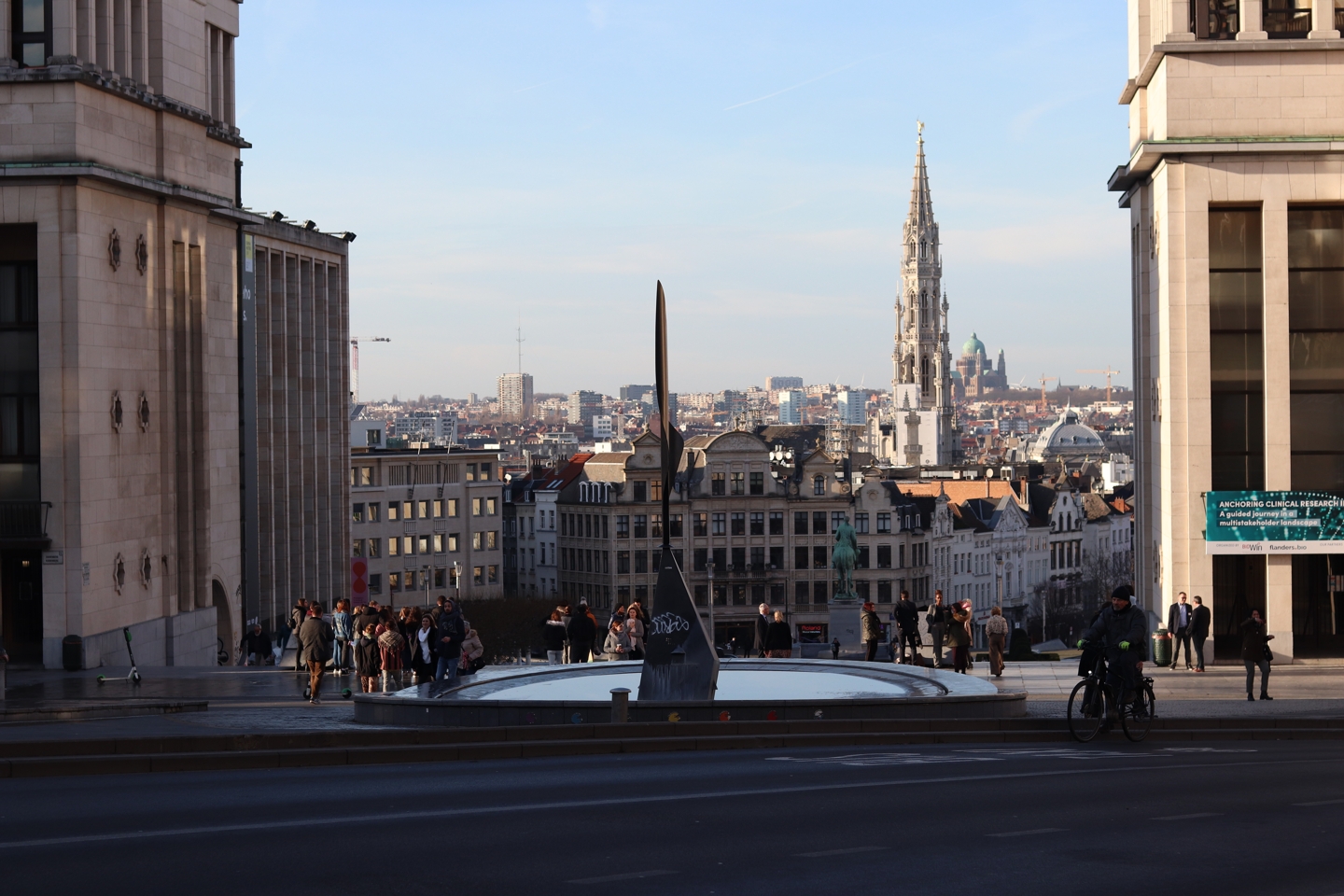 View on Brussels from the top of a large staircase