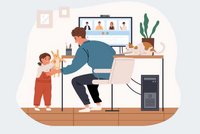 Illustration Homeoffice Vater am PC mit Kind